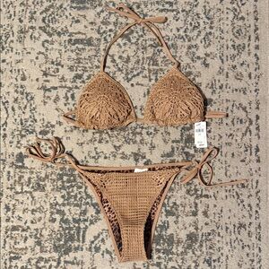 Aerie Crochet Tan Bikini Set